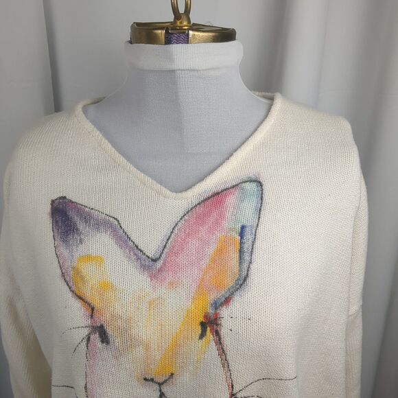 Vtg Diane Wat Design Handpainted Sweater Bunny Rabbit Shirt Size Small Med - Picture 14 of 16